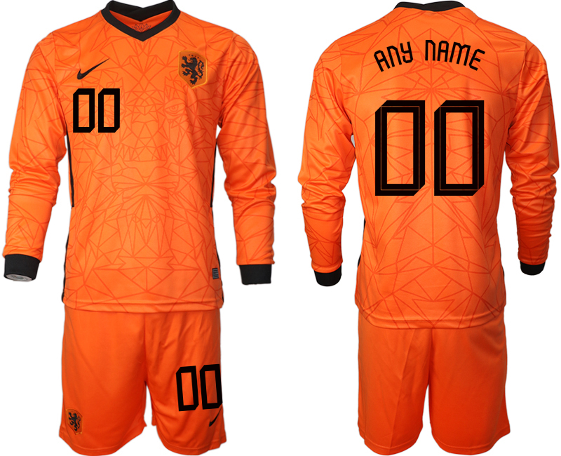Men 2021 European Cup Netherlands home long sleeve custom soccer jerseys->customized soccer jersey->Custom Jersey